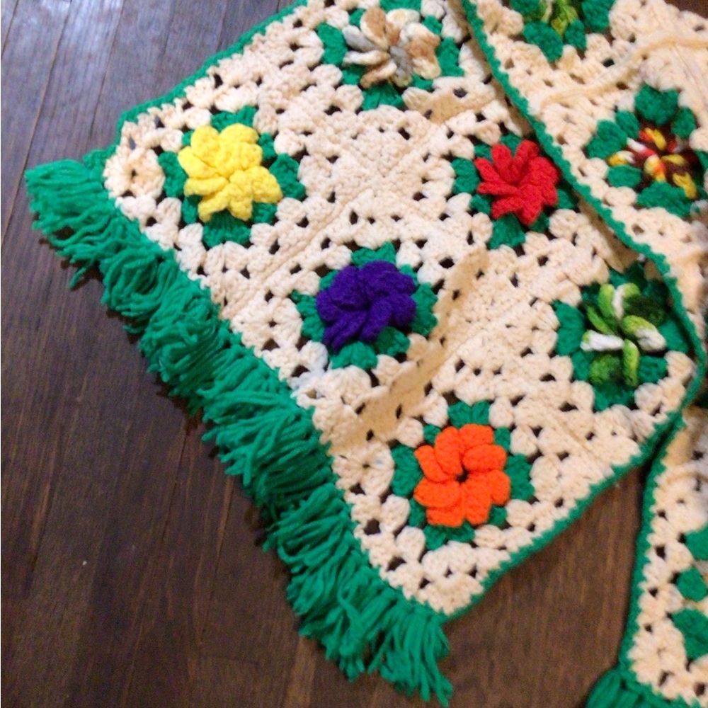 Colorful Crochet Blanket scarf with Fringe - Picture 3 of 4